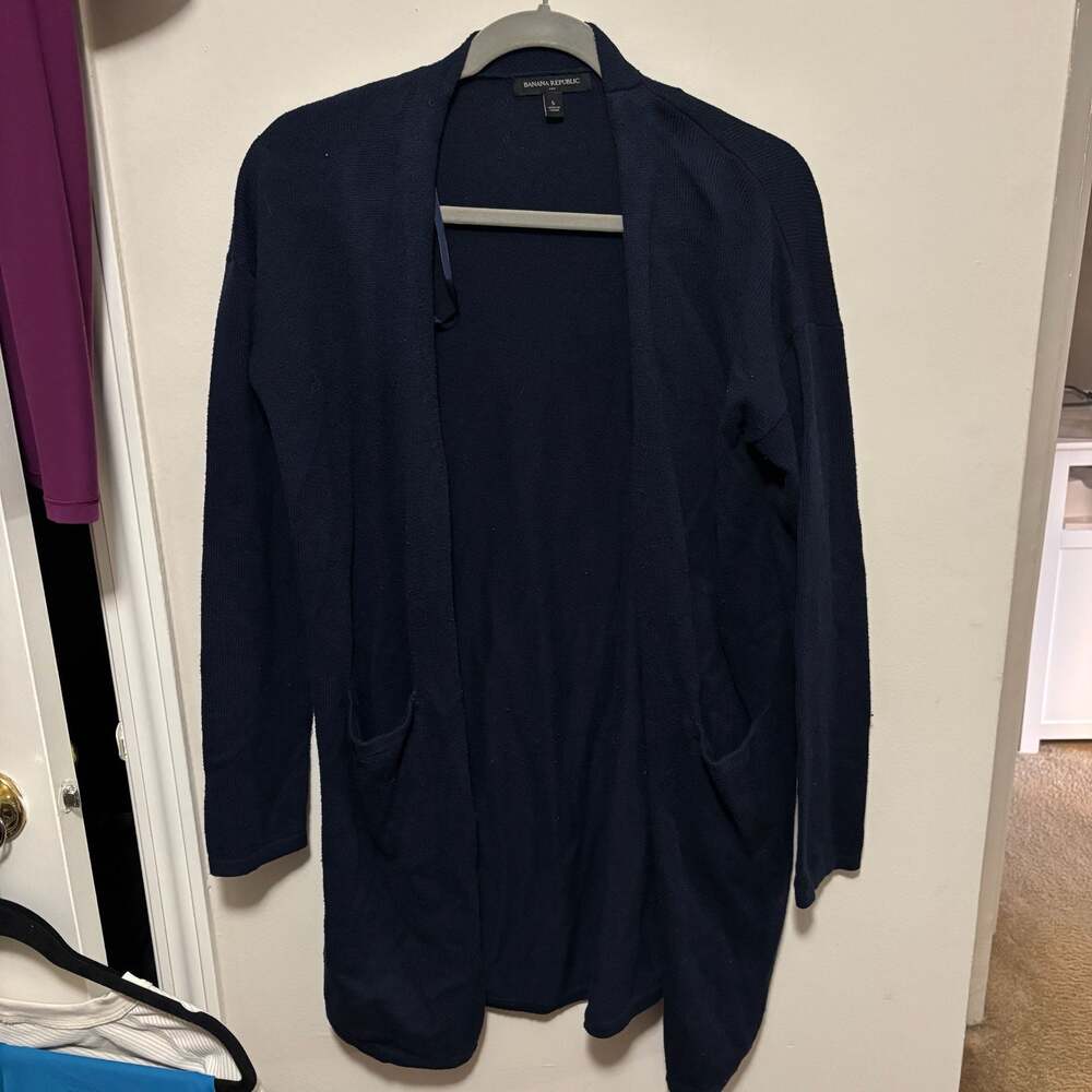 Banana Republic Navy Blue Long Open Front Cardigan with Pockets Size S